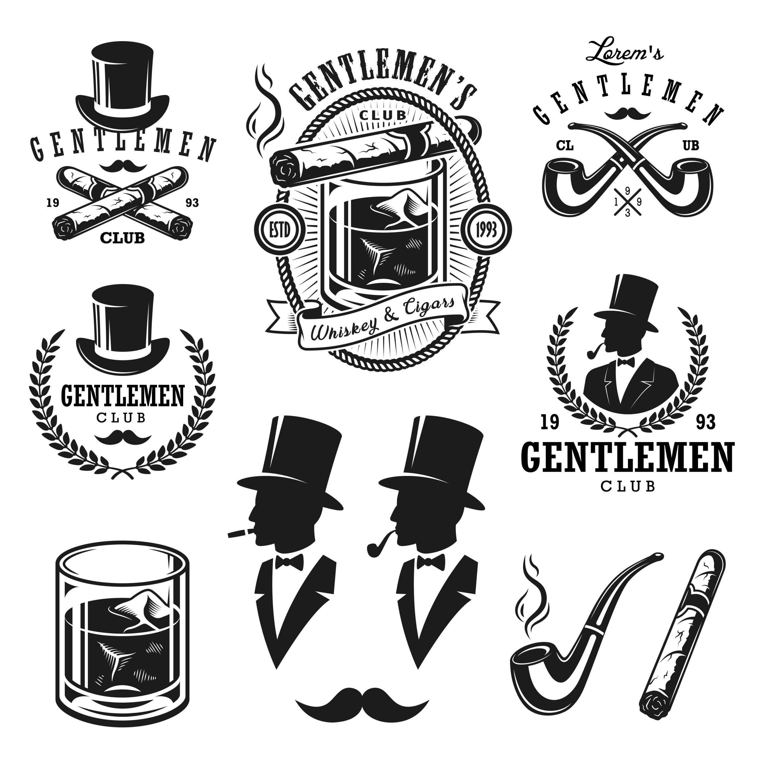 set of vintage gentlemen emblems and elements.