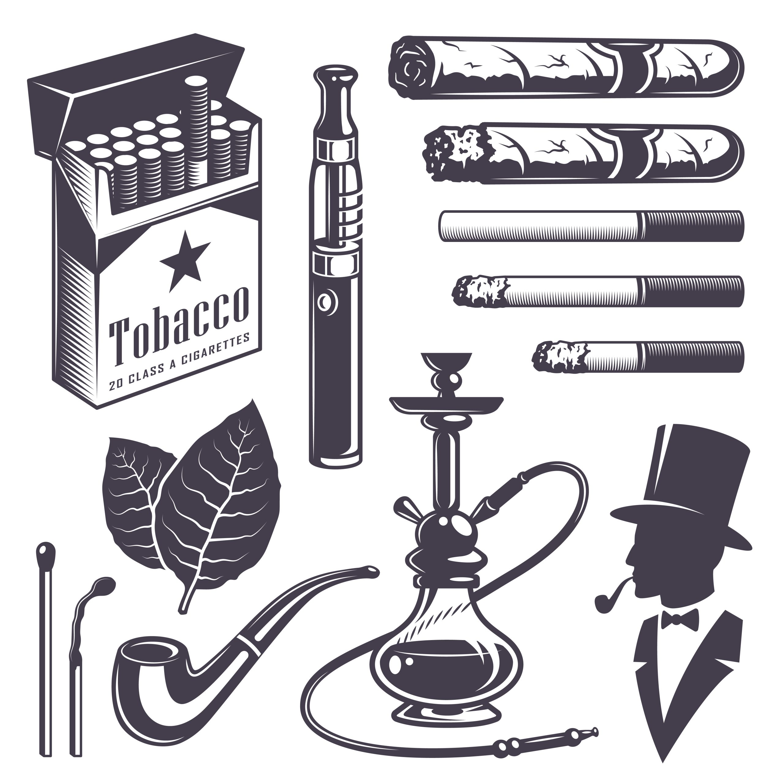 set of vintage smoking tobacco elements